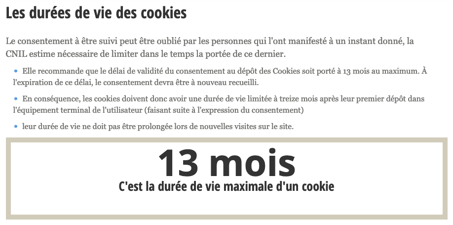 CNIL durée de vie cookies